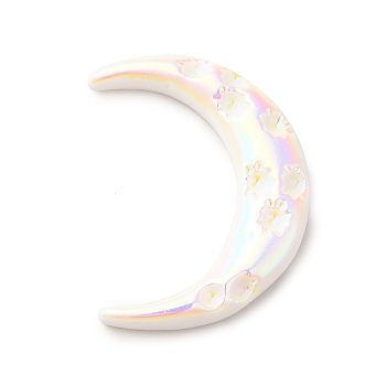 Opaque Resin Cabochons, AB Color Plated, Moon, White, 33x25x4mm