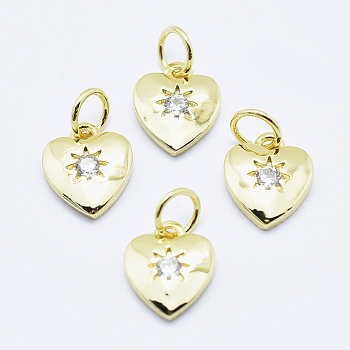 Brass Micro Pave Cubic Zirconia Charms, Long-Lasting Plated, Lead Free & Nickel Free & Cadmium Free, Heart, Real 18K Gold Plated, 10x8.5x2mm, Hole: 3mm