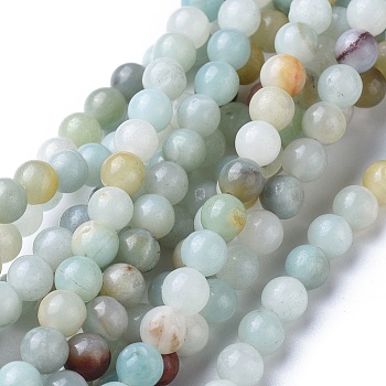 Natural Flower Amazonite Round Bead Strands, 6mm, Hole: 1mm, about 63pcs/strand, 15.5 inch