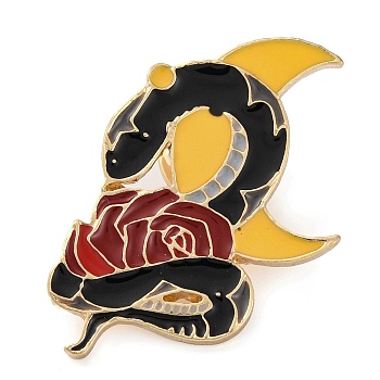 Gothic Black Snake Enamel Pins, Zinc Alloy Brooches for Backpack Clothes, Moon, 32.5x23.5mm