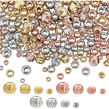 192Pcs 12 Style Brass Beads, Round, Mixed Color, 3~6x2~5mm, Hole: 1.2~2mm, 16pcs/style
