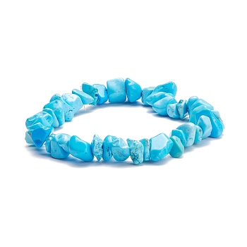 Synthetic Turquoise Chips Beads Stretch Bracelet for Women, Inner Diameter: 1-7/8~2 inch(4.8~5cm)