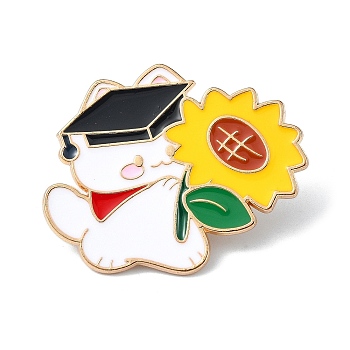 Enamel Pin, Alloy Brooch for Backpack Clothes, Cadmium Free & Lead Free, Cat, Yellow, 33.5x27x1.5mm