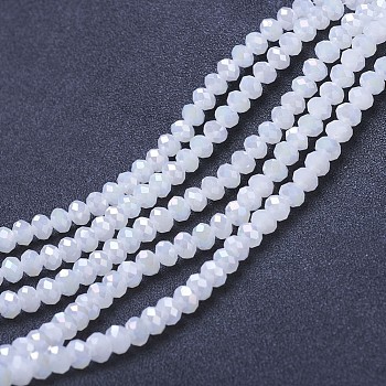 Electroplate Glass Beads Strands, Imitation Jade Beads, AB Color Plated, Faceted, Rondelle, Snow, 6x5mm, Hole: 1mm, about 92~94pcs/strand, 17~17.5 inch(42.5~43.75cm)