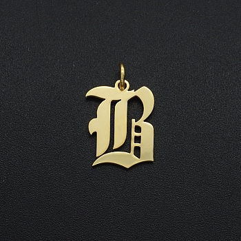 201 Stainless Steel Pendants, with Jump Ring, Old English, Letter, Laser Cut, Golden, Letter.B, 16x12x1mm, Hole: 3mm