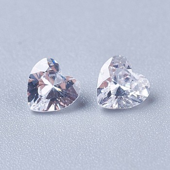 Cubic Zirconia Pointed Back Cabochons, Heart, Faceted, Clear, 5x5x3mm