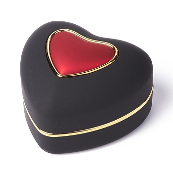Heart Plastic Jewelry Ring Boxes, with Velvet, LED Light, and Copper Wire, Black, 6.6x7.15x4.8cm