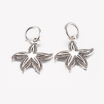Tibetan Style Alloy Pendants, Starfish/Sea Stars, Antique Silver, 25.5x23x2mm, Hole: 7.5mm