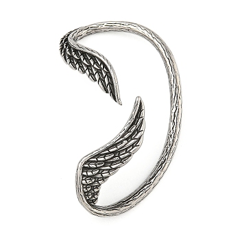 316 Surgical Stainless Steel Cuff Earrings, Wing, Left, Antique Silver, 55x34mm