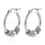 304 Stainless Steel Round Bead Hoop Earrings, Stainless Steel Color, 23x20mm(FS-WGEDA3A-02)
