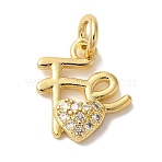 Rack Plating Brass Micro Pave Clear Cubic Zirconia Pendants, Letter Charms, Cadmium Free & Lead Free, Long-Lasting Plated, Heart, Real 18K Gold Plated, 13x12x3mm, Hole: 3mm(KK-L220-022G)