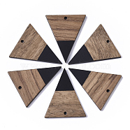 Resin & Walnut Wood Pendants, Triangle, Black, 37.5x31x3mm, Hole: 1.8mm(RESI-T035-06C)