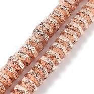 Electroplated Natural Lava Rock Beads Strands, Hexagon, Rose Gold Plated, 8x7x4~4.5mm, Hole: 1.4mm, about 89pcs/strand, 15.35''(39cm)(G-H303-A03-RG)