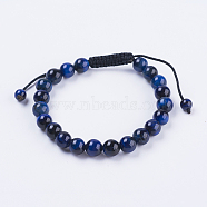 Adjustable Nylon Cord Braided Bead Bracelets, with Tiger Eye Beads, 2-1/8 inch(55mm)(BJEW-F308-55H)