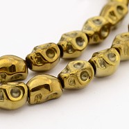 Electroplate Non-magnetic Synthetic Hematite Bead Strands, Skull, Golden Plated, 10x8x7mm, Hole: 1mm, about 40pcs/strand, 15.5 inch(G-J286-10)
