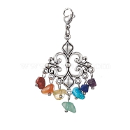 Tibetan Style Alloy Pendant Decorations, 7 Chakra Gemstone Chips and Lobster Claw Clasps Charm, Rhombus, 58mm(HJEW-JM01291-02)