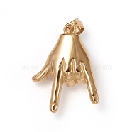 304 Stainless Steel ASL Pendants, Gesture for I Love You, Golden, 37x28x11.5mm, Hole: 8x5mm(STAS-I132-09G)