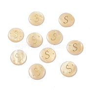 (Defective Closeout Sale: Yellowing), Freshwater Shell Links Connectors, with Golden Brass Findings, Flat Round with Letter, Letter.S, 20x3mm, Hole: 1.4mm(SHEL-XCP0001-03A)
