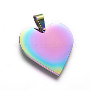 Ion Plating(IP) 304 Stainless Steel Stamping Blank Tag Pendants, Heart, Rainbow Color, 25x23.5x1.4mm, Hole: 4x7mm(STAS-F213-02M)