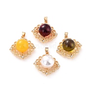 Opaque Resin Pendants, with Golden Tone Alloy Findings and Glass Rhinestone, Rhombus, Mixed Color, 30x24x13mm, Hole: 4.5x3mm(PALLOY-C157-04)