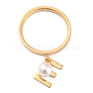 Dual-use Items, 304 Stainless Steel Finger Rings or Pendants, with Plastic Round Beads, Golden, White, Letter.E, US Size 5~9(15.7~18.9mm)(RJEW-O045-21-GE)