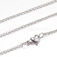 304 Stainless Steel Rolo Chain Necklaces, with Lobster Claw Clasps, Stainless Steel Color, 19.6 inch(50cm)(STAS-P101-07P)