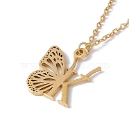 Initial Letter with Butterfly Pendant Necklace, Golden 304 Stainless Steel Jewelry for Women, Letter.K, Pendant: 21.5x18x1mm, 15.55 inch(39.5cm)(NJEW-C026-01G-K)