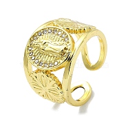 Brass with Cubic Zirconia Open Cuff Ring, Virgin Mary, Real 18K Gold Plated, Inner Diameter: 18mm(RJEW-B051-50G)