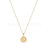 Round with Rhinestone and Footprint Pendant Necklaces, Stainless Steel Cable Chain Necklaces(RV0374-1)