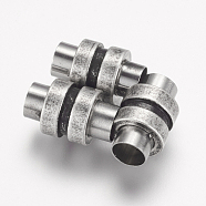 304 Stainless Steel Magnetic Clasps, Column, Antique Silver, 16x10mm, Hole: 6mm(STAS-E144-052AS)