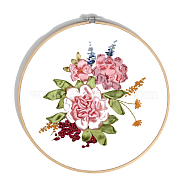 DIY Flower & Leaf Pattern Embroidery Kits, Including Printed Cotton Fabric, Embroidery Thread & Needles, Imitation Bamboo Embroidery Hoop, Colorful, 30x30cm(SENE-PW0005-002H)