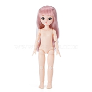 Plastic Girl Action Figure Body, with Head & Long Curly Hairstyle, for BJD Doll Accessories Marking, Pink, 260mm(PW-WG51955-09)