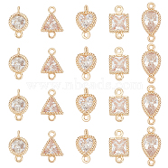 20Pcs 5 Styles Brass Pave Clear Cubic Zirconia Connector Charms, Geometric Links, Golden, Mixed Shapes, 8.5~11x5~6.5x2.5mm, Hole: 0.8mm, 4pcs/style(KK-BC0012-48)