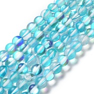 Synthetic Moonstone Beads Strands, Round, Cyan, 6mm, Hole: 1mm, about 31pcs/strand, 7.20 inch(18.3cm)(G-P528-J01-17)