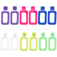 6 Pairs 6 Style Hollow Out Rectangle Acrylic Dangle Stud Earrings, Iron Jewelry for Women, Mixed Color, 60~61.5mm, Pin: 0.6mm, 1 Pair/color(EJEW-AN0001-59)
