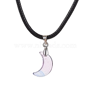Glass Crescent Moon Pendant Necklaces, with Imitation Leather Cords, Lilac, 17.60~17.99 inch(44.7~45.7cm)(NJEW-JN04579-05)
