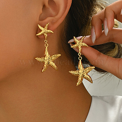 Elegant 201 Stainless Steel Stud Earrings, Golden, Starfish, 55x30mm(OU6894-3)