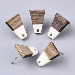Resin & Walnut Wood Stud Earring Findings, with 304 Stainless Steel Pin, Trapezoid, Creamy White, 18x12.5mm, Hole: 1.8mm, Pin: 0.7mm(MAK-N032-001A-B03)