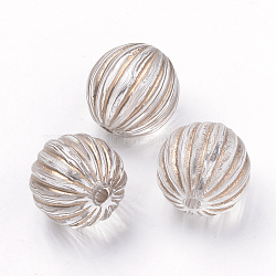 Plating Transparent Acrylic Beads, Golden Metal Enlaced, Corrugated Round, Clear, 16mm, Hole: 2mm(X-PACR-Q115-60-16mm)