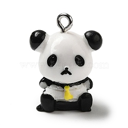 Opaque Resin Animal Pendants, Panda Charms with Platinum Plated Iron Loops, Black, 21x16x12mm, Hole: 1.8mm(FIND-H045-02)