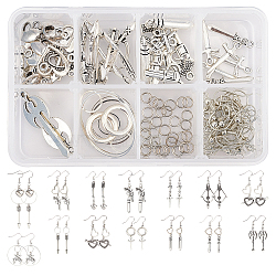 SUNNYCLUE DIY Earring Making Kits, Including Alloy Pendants & Links, Brass Linking Rings & Earring Hooks & Jump Ring, Antique Silver & Silver, 22x12x3mm, Hole: 2mm, 4pcs(DIY-SC0013-62)