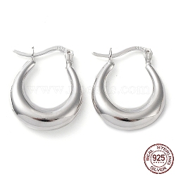 Rhodium Plated 925 Sterling Silver Chunky Hoop Earrings, Thick Hoop Earrings, with S925 Stamp, Real Platinum Plated, 20x4x15mm(EJEW-K258-01A-P)