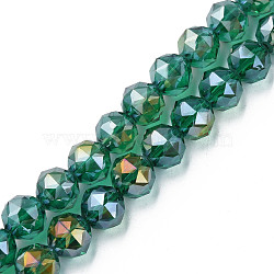 Electroplate Transparent Glass Beads Strands, Half Plated, Faceted, Round, Sea Green, 10x8.5mm, Hole: 1.2mm, about 60pcs/strand, 20.47 inch(52cm)(EGLA-N002-34B-G05)