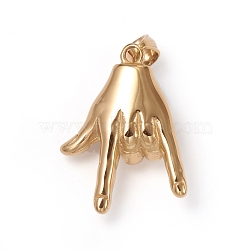 304 Stainless Steel ASL Pendants, Gesture for I Love You, Golden, 37x28x11.5mm, Hole: 8x5mm(STAS-I132-09G)