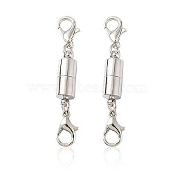 Brass Magnetic Clasps, with Double Lobster Claw Clasps, Column, Platinum, 45x7.5x6mm, Lobster Claw Clasp: about 11.8x7.5x2.8mm(KK-YW0001-58S)