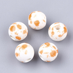 Handmade Porcelain Beads, Fancy Antique Glazed Porcelain, Round, Orange, 10.5~11x9.5mm, Hole: 2.5mm(PORC-Q262-02M)