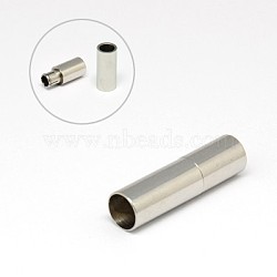 304 Stainless Steel Magnetic Clasps with Glue-in Ends, Column, Stainless Steel Color, 26x7mm, Hole: 6mm(STAS-K006-14C)