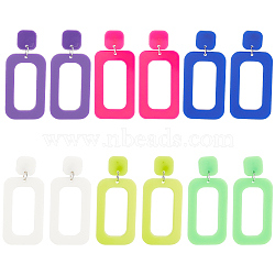 6 Pairs 6 Style Hollow Out Rectangle Acrylic Dangle Stud Earrings, Iron Jewelry for Women, Mixed Color, 60~61.5mm, Pin: 0.6mm, 1 Pair/color(EJEW-AN0001-59)