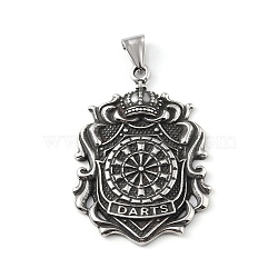 304 Stainless Steel Big Pendants, with 201 Stainless Steel Snap on Bails, Dartboard Charm, Antique Silver, 52x37x5.5mm, Hole: 8.2x4mm(STAS-K225-08AS)