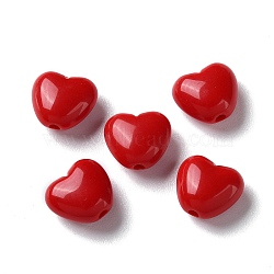 Opaque Acrylic Beads, Heart, FireBrick, 9x10x5.5mm, Hole: 1.5mm(MACR-F079-02B)
